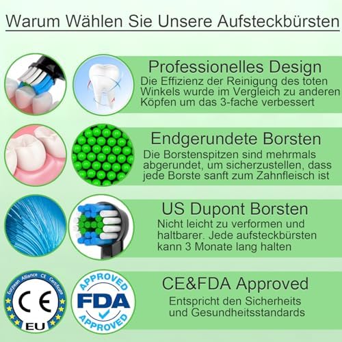 16 stück Aufsteckbürsten Kompatibel mit Braun Oral B Zahnbürste, Schwarz