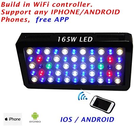 EVERGROW Black 90 Degree Lens 165W Dimmable Led Aquarium Marine Coral Reef Grow Moonlight WiFi Controller iPhone, Android Phone + Free Hanging kit - One Year Warranty