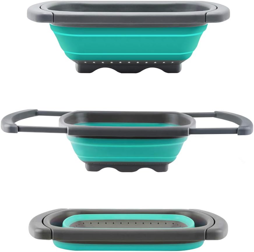 PHILWIN 3.8L Capacity Collapsible Colander, Over The Sink Strainer with Steady Base for Standing,Dishwasher-Safe，BPA Free,Malachite Green