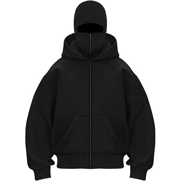 Chaos World Mens Balaclava Hoodie Double Hooded Zip Jacket Spring