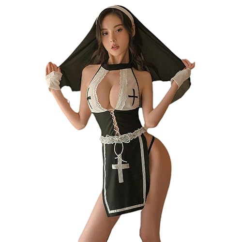 QNCLO Women's cosplay sexy nun uniform Japanese Kawaii lingerie Halloween  tight fitting lingerie (black) in Saudi Arabia