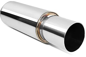 DNA MOTORING EXA-MF-006-T2 4.9" OD Stainless Steel Straight Through Exhaust Muffler Universal, 4" Outlet, 2.5" Inlet