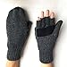Winter Warm Wool Knitted Convertible Fingerless Gloves With Mitten Cover, Grey Mittens, One Size