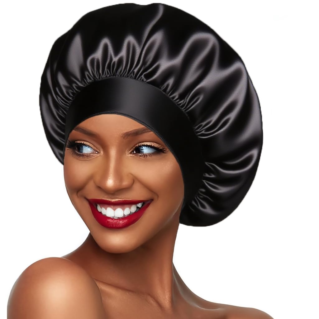 Photo 1 of Silk Bonnet for Women Hair Bonnet for Sleeping Satin Sleep Cap for Black Women Curly Hair Braids