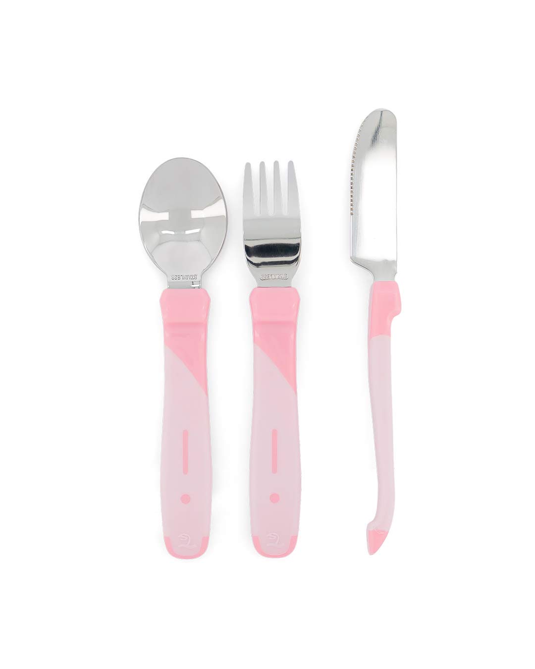 Twistshake Stainless Steel Baby Cutlery Set | Baby Spoon + Baby Fork + Baby Knife | BPA-Free Baby Weaning Cutlery Set | Learning Cutlery Set for Kids | Children Cutlery Set | Kids Cutlery Set 12 Months + | Pastel Pink