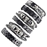 AFIKJHONS 4-6pcs Bracelet Set Punk Tribal Style Handmade Braided Leather Wristband Unisex Bracelet Adjustable leather bracelet set