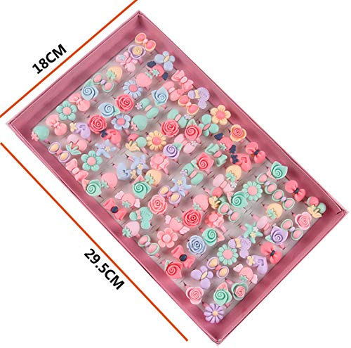 image for ZLY 100pcs Children Kids Little Girl Adjustable Jewelry Rings in Box, 