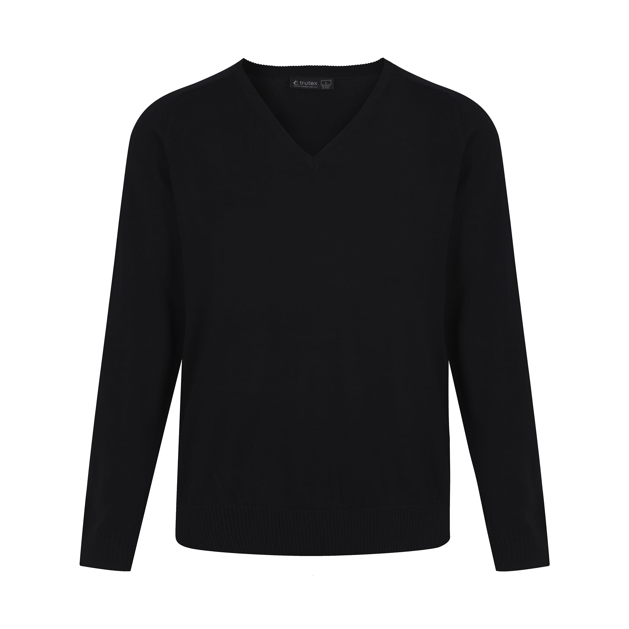 Trutex Plain V Neck Jumper, 100% Cotton, Unisex, Standard Fit, Long Sleeve Kids School Jumpers (X-Large, Black)