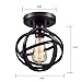 [Upgraded] Dazhuan Antique 1-Light Metal Globe Chandelier with Cage Flush Mount Ceiling Lamp Light Fixture