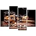 sechars - 4 Panel Modern Canvas Wall Art for Wall Whisky and Cigarette Picture Poster Print for Home Kitchen Bar Pub Western Decor Liquor Wall Art with Wood Frame Ready to Hang