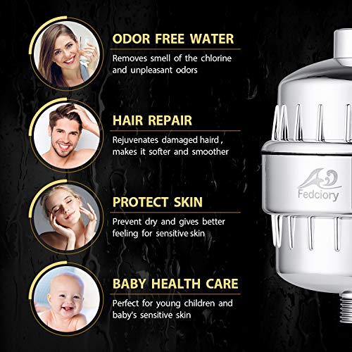Luxury Shower Head Set with High Output 15 Stage Hard Water Softener - Universal Shower System Removes Chlorine and Harmful Substances - Solution for Dry Skin & Hair Loss - 2 Additional Cartridges