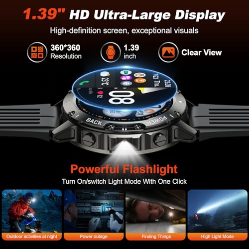 Men's Smartwatch with Calls: Military Waterproof Fitness Tracker Bluetooth Digital Smart Watch Sports Pedometer Bracelet Activity Heart Rate Monitor Sleep Monitor for iOS Android