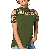 Tsmile Clearance Summer Women Fashion Short Sleeve Tops Off Shoulder Hollow Out Loose Fit Casual T-Shirt Slit Blouse (Army Green, â¤ï¸M)