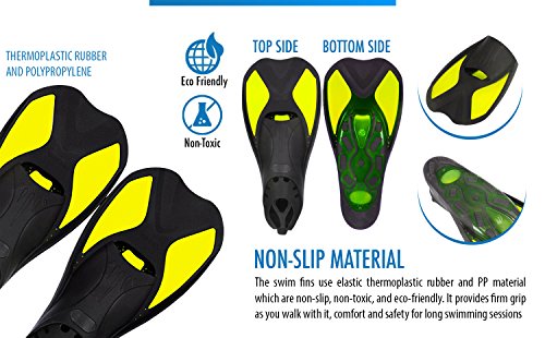 Snorkeling Fins Short Floating Training Swimming Fins for Kids Children Boys and Girls US size 1-2 with Thermoplastic Rubber Pool Travel Fins for Swimming Scuba Diving Snorkeling Watersports – Yellow
