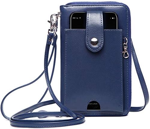 Womens RFID Blocking Eco-Friendly Ultra Microfiber Leather Wallets Large Capacity Zipper Cord Power Bank Card Organizer Crossbody Cell Phone Purse with Earbud Holder Midnight Blue