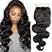 Colorful Queen Brazilian Hair Body Wave 4x4 Free Part Lace Closure with Baby Hair Natural Black Color Brazilian Virgin Human Hair Closures No Bleached Knots (14 inch)