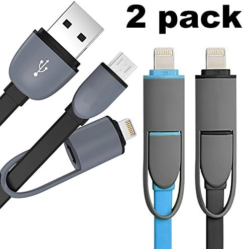 KAKOM (2 Pack) 3.3ft 2-in-1 Lightning Cable Micro USB Cable Cord for iPhone 7 6 6s Plus 5 5s 5c, iPad Air, iPod 5, Sumsung, HTC, Motorola, Nokia and Other Android (blue black)