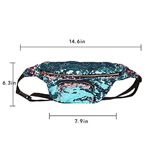 YuKing Unisex Mermaid Sequins Fanny Waist Pack Double Color Beach Waist Bag Casual Sport Outdoor Travel Crossbody Bags (Blue/Pink)