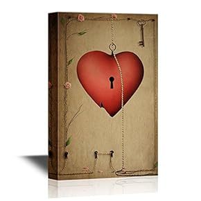 Retro Style Canvas Wall Art - Lock of The Red Heart - Vintage Style Giclee Print Gallery Wrap Modern Home Art | Ready to Hang - 12x18 inches