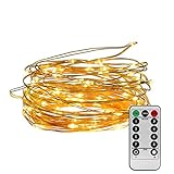 String lights 33ft 100 LEDs, Furnizone Dimmable With Remote Control Waterproof Warm White Battery Operated Outdoor Indoor Bedroom