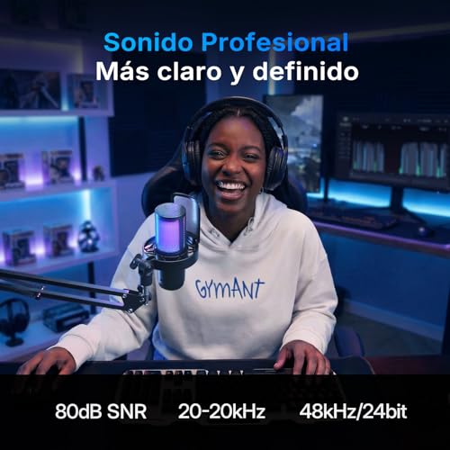 MAONO DGM20W - Micrófono Inalámbrico/USB para PC, Micrófono Condensador para Juegos, Podcasting y Streaming, Micrófono RGB con Cancelación de Ruido, Botón de Silencio, Perilla de Ganancia (Negro)