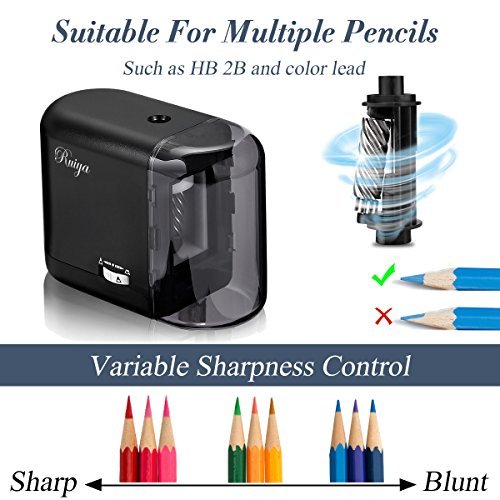 Electric Pencil Sharpener, Auto-Stop Feature and Best Heavy Duty Helical Blade Sharpeners for Office School Classroom Kids Artists, AC adapter or Battery Operated for No.2 and Colored Pencils. (Black) - Thumbnail 3