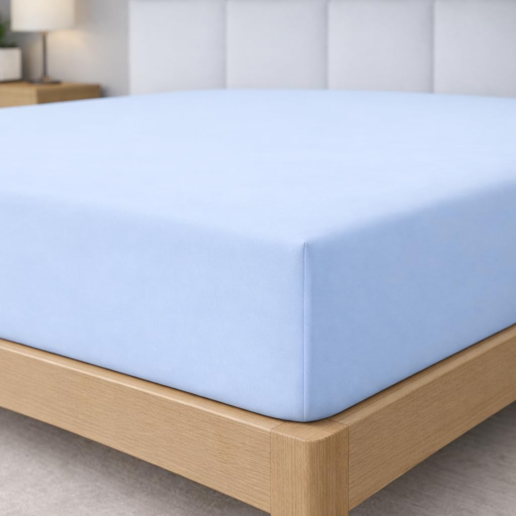 Degrees home - Collection - Fitted Sheet 160 x 190 x 33- Adjustable - Brushed Polyester Microfiber - Light Blue