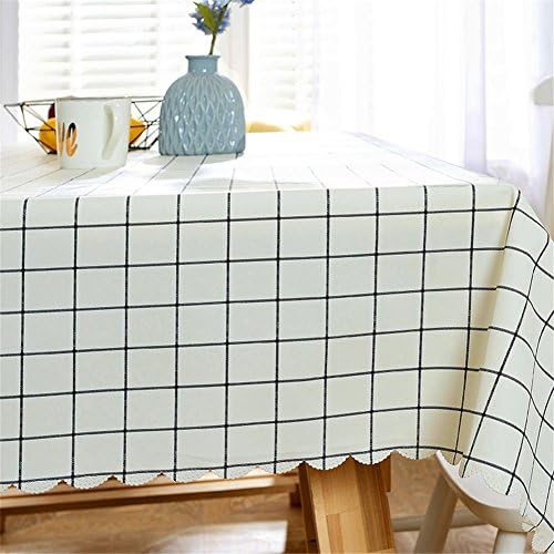 The grid table cloth, water and oil resistant iron resting PVC plastic no-clean table cloth simple rectangular tea table mat, white small format 90*140cm