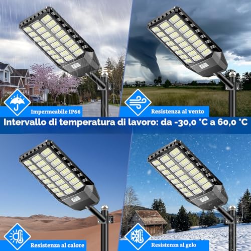 Adewalk 2000 W Outdoor LED Solar Street Light with Remote Control, IP66 Waterproof Solar Street Light with Motion Sensor, 6500 K Super Bright Outdoor Solar Garden Lights for Garage Road