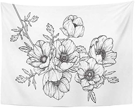 Shihaiyunbai Tapestry Wall Hanging Botany Anemone Flowers Drawing With Line On White Drawn Sketch Anemones Beauty 60 X 80 Home Decor Art Tapestries For Bedroom Living Room Dorm Apartment Amazon Co Uk Kitchen