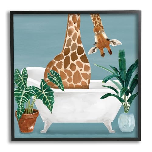Stupell Industries Botanical Bathroom Giraffe Framed Giclee Art by Masey St. St…