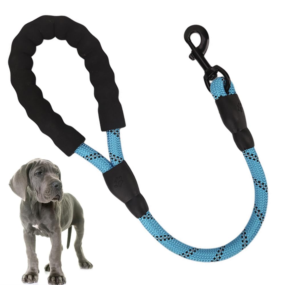 Short Dog Lead with Soft Padded Handles and Reflective Threads Walking Dog Rope Dog Lead Rope for Small Medium and Large Dogs (blue)