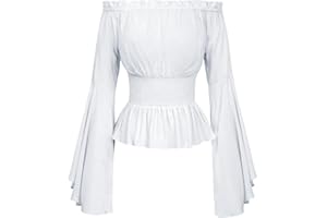 COS2BE Womens Renaissance Long Sleeve Blouse Victorian Pirate Shirt Boho Tops Ruffle Smocked Waist Cosplay Costumes