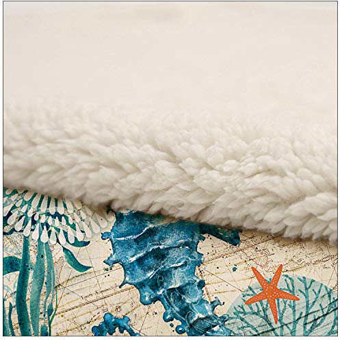 Qucover 3D Print Sea Horse Coral Velvet Throw Blankets Throws Bed Sheet with Sherpa Lining for All Season 59x79 Inch - Thumbnail 4