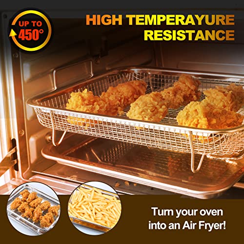 FESTZON Crisper Basket and Tray Set Stainless Steel Air Fryer Basket for Oven, Air Fryer Tray Grill Pan Wire Rack, Nonstick Cooking Baking Food Air Fry Basket for Convection Oven (13\