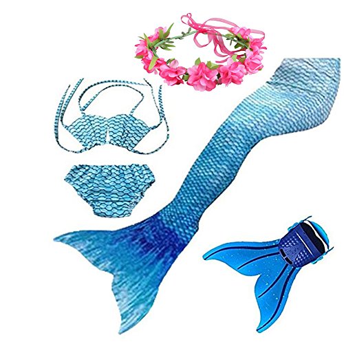 3/4Pcs Set Kids Girls Mermaid Tail Swimming Bikini Set Swimwear Mono Fin Swimming Costumes with flowe headband