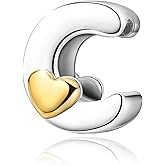 PARCOM S925 Sterling Silver Charms for Bracelets and Necklaces,Letter Charms A-Z for Bracelet Necklace with Golden Heart Initial Beads Pendant Jewelry Bracelets for Women Birthday Ceremony