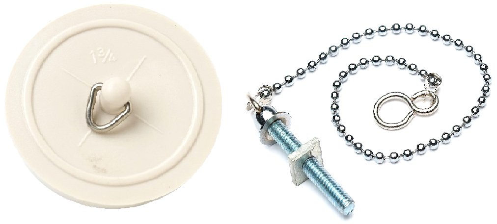 Merriway BH03436 45mm (1.3/4 inch) White Basin Bath Plug With 450mm (18 inch) Polished Chrome Ball Chain and Stay