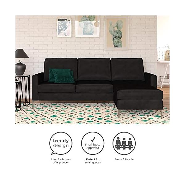 Novogratz Chapman Sectional Chrome Legs, Black Velvet Couch Sofas