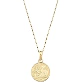 MIONZA 14K Solid Gold Zodiac Coin Necklace, Aries, Taurus, Gemini, Cancer, Leo, Virgo, Libra, Scorpio, Sagittarius, Capricorn, Aquarius, Pisces Pendant, Astrology Sign Necklace Gift for Her
