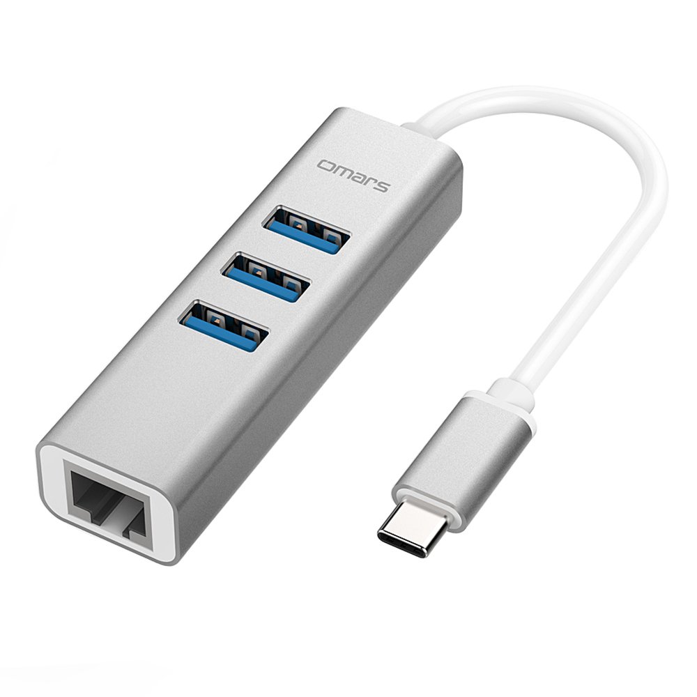OMARS Hub USB C a 3 porte USB 3.0 con adattatore Ethernet per i dispositivi USB Tipo C inclusi il New Macbook, Macbook Pro 2016, ChromeBook Pixel 2015 e altri (3 * USB3.0 + Ethernet)