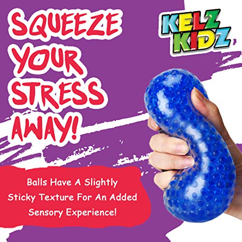 KELZ KIDZ Durable Large Squishy Water Bead Stress Balls (12 Pack) - Great Sensory Toy for Anxiety Relief for Children and Adults - Helps Calm Kids with ADHD & Autism