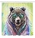 Ambesonne Animal Shower Curtain, Funny Cool Low Wild Hipster Bear Spectacles Colorful Portrait Themed Print, Cloth Fabric Bathroom Decor Set with Hooks, 69