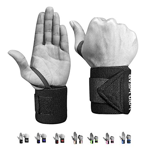 Elastic Wrist Wraps - Professional Fitness Elastic 18 Inch Pair of Two for Powerlifting, Bodybuilding, Weight Lifting, Cross-Training Wrist Supports for Weight Training (Black Stripe) - Thumbnail 5