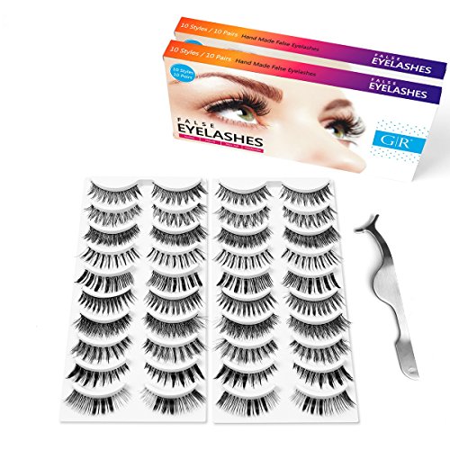 Goldrose 10 Different Styles 20 Pairs Black Long Thick Most Natural Looking Reusable Charming Cross Makeup False Eyelashes Fake Eye Lash Extension Handmade Soft
