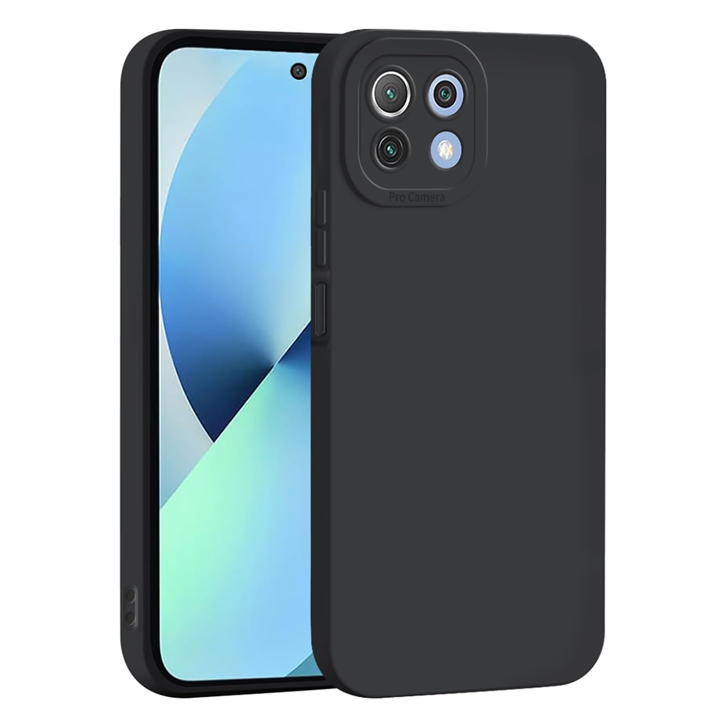 ILING Liquid Silicone Case for Xiaomi 11 Lite 5G NE/Xiaomi Mi 11 Lite 4G/5G, Simple Solid Color Back Soft Gel Rubber Frosted TPU Bumper Shockproof Protective Ultra-thin Phone Case Cover (Black)