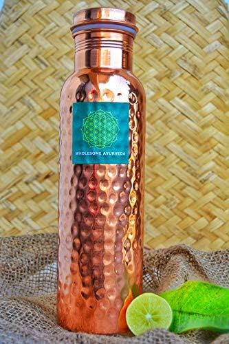 Wholesome Ayurveda Hammered Style Copper Water Bottle (900 ml)