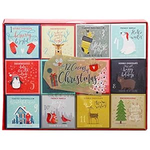 Thoughtfully – Kakao Geschenkset mit 4 leckeren Geschmacksrichtungen & weihnachtlichen Motiven – 12 Stück