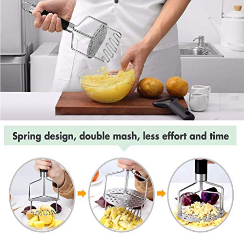 Dual-Press Potato Masher, Stainless Steel Potato Ricer Press, Premium Heavy Masher Ricer Tool for Mashing Baby Food, Vegetable, Fruits and Kitchen Baking - Thumbnail 2