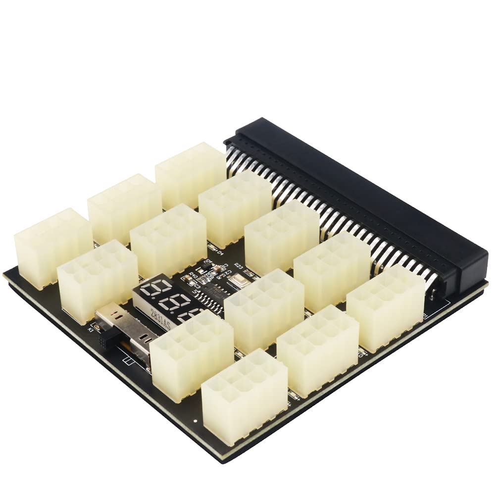 LeHang 2x Upgrade Version ATX 13x 6/8Pin Power Supply Breakout Board Adapter Converter 12V with voltage and temperature digital display for Ethereum BTC Mining
